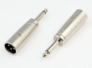 2 pcs Metal  XLR 3 Pin Male to Mono 6.35mm 1/4 Male Jack Plug Adaptor Converter - Picture 1 of 8