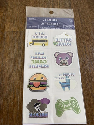 Party Favors Battle Royal  24 Tattoos 3 Sheets Non Toxic Gaming  - Image 1 of 4