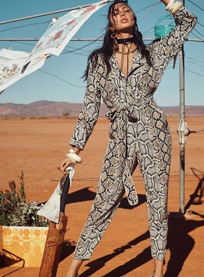 Rare Camilla Zip Front Panel Jumpsuit Sz S Kakadu Boo Animal Print Silk RRP $899 - Image 1 of 4