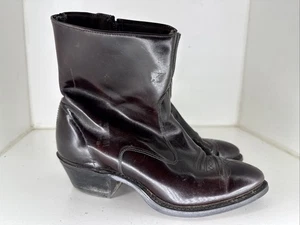 LAREDO Western Ankle BOOTS Vtg Mens Side Zip Brown Leather 8 EE - Picture 1 of 6