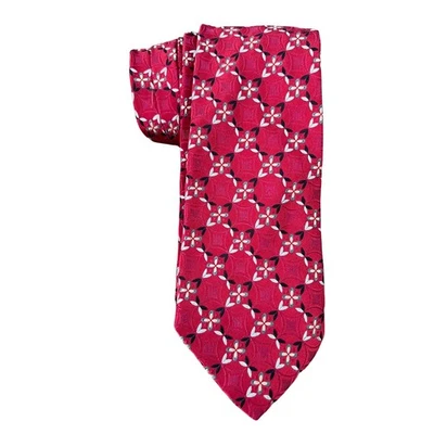 J.S.A. Bank Signature Collection Silk Necktie Red Floral Geometric Made Italy - Imagem 1 de 4