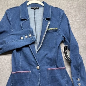 Tailored Denim Blazer XS Contrast Stitch Preppy Western Academia Central Park - Picture 1 of 13