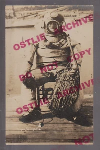 Tarpon Springs FLORIDA RPPC c1910 HARD HELMET DIVER Diving Deep Sea SPONGES FL - Picture 1 of 3