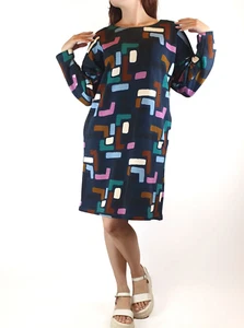 Frock Me Out Jigsaw Jumper Dress XS Navy Blue Pink Green Gold Pockets - Picture 1 of 21