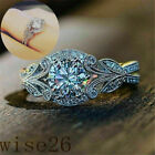 Women Gorgeous Round White Topaz Leaf Wedding Ring 925 Silver Promise Jewelry