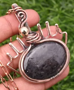 Nuummite Pendant Gemstone Copper Wire Wrapped Handmade Jewelry Pendant 1.97" - Picture 1 of 11