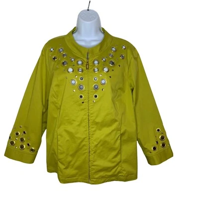 Blazer Bob Mackie Usable Artístico Talla Grande Cremallera Dorado Recortes Manga 3/4 Usado en Excelente Condición Foto 1 de 4