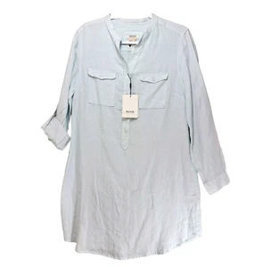 Malvin Tunic Top Womens L Linen Blue Pockets Lagenlook Beach Natural Coastal NWT - Picture 1 of 15