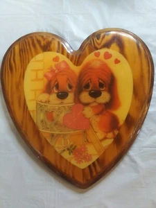 Vintage Sad Sam & Honey Wooden Plaque Carved Heart Shaped Wall Decor I love you - Picture 1 of 6