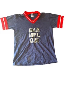 Russell Athletic Vintage Avalon Animal Clinic V-Neck T-Shirt S Blue Ringer USA - Bild 1 von 5