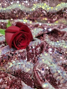 Dusty Rose Sequin Stretch Embroidery Velvet Prom Fabric By The Yard White Irides - Picture 1 of 10