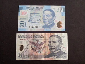 MEXICO 20 (2001) + 20 (2007) PESOS Polymer Banknotes - Circulated - Picture 1 of 2