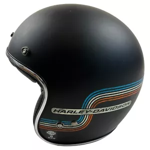 Harley-Davidson Black Retro Tank Stripe B01 3/4 Helmet 98177-17VX XS (53-54cm) - Picture 1 of 19