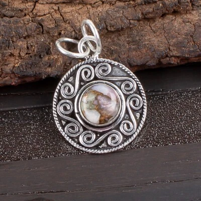 Colgante de plata de ley 925 con piedras preciosas turquesa cobre rosa hecho a mano joyería regalo Foto 1 de 4