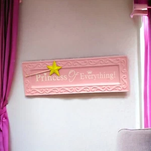 Girl's Bedroom Decor: "Princess Of Everything" Hanging Sign In Pink. Star Wand. - Picture 1 of 12