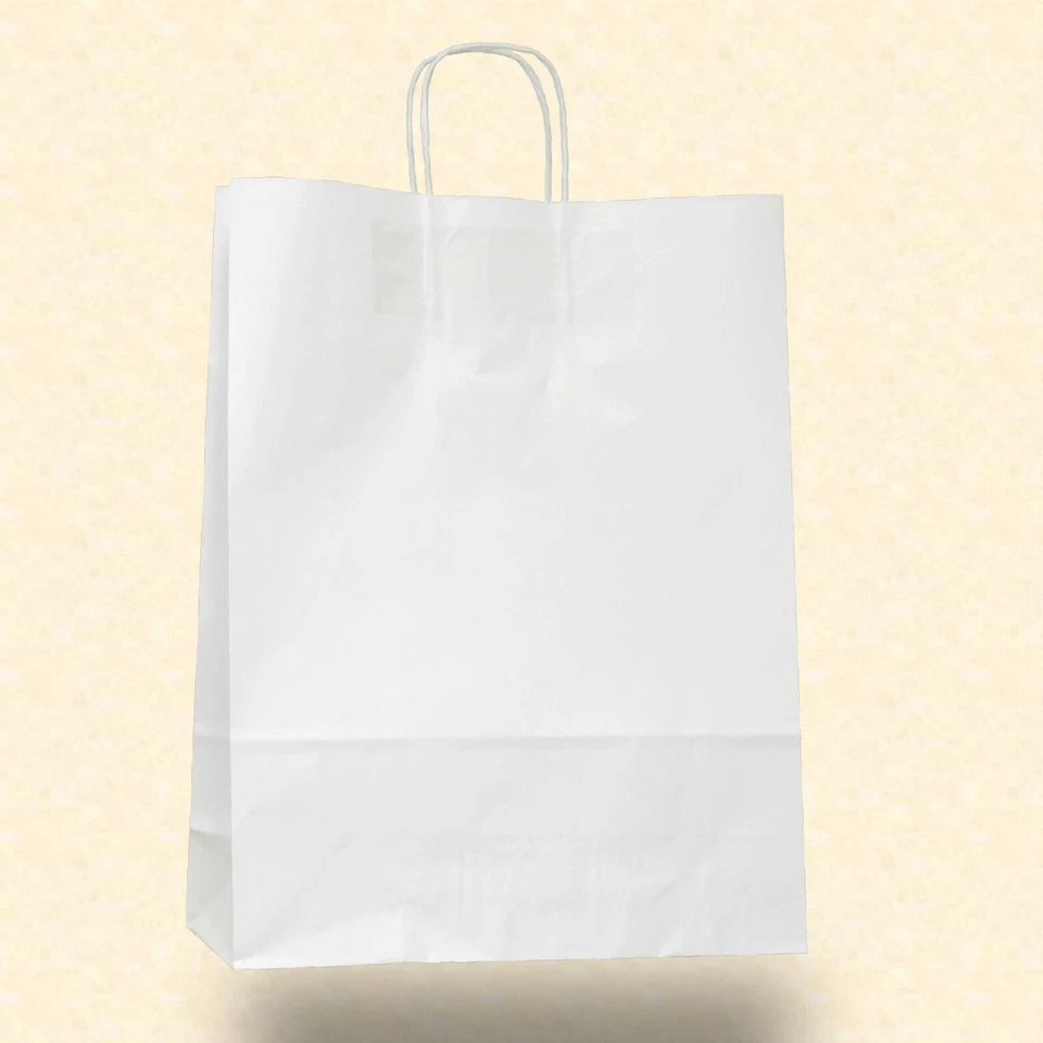 10 - 100 Papiertragetaschen Papiertüten Kordel weiß 32+12 x 41 cm Einkaufstüten - Bild 1 von 1
