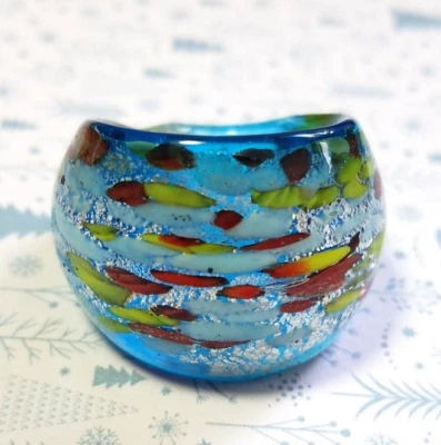 Vtg Murano Style Blue Glass Band Ring Multi Colored Sz6.5 US Statement Costume Foto 1 de 4