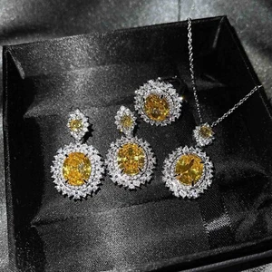 18K Gold Plated Jewellery Set with Blue Crystals, Gift for Birthday, Anniversary - Picture 1 of 12