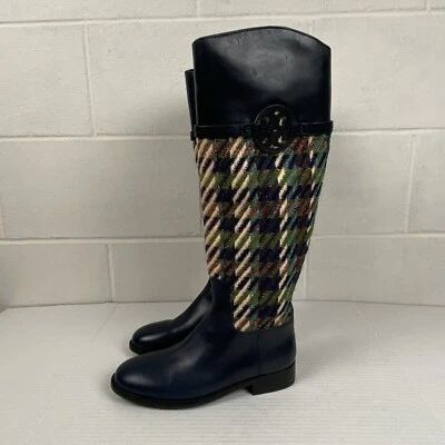 Nuevas sin caja Botas de Montar Tory Burch Miller Multicolor Tweed/Cuero Talla Para Mujer 7M Nuevas Foto 1 de 4