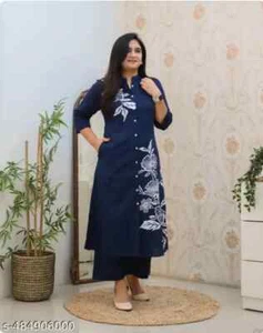 Bellissimo set Kurta Plazzo Indan Designer Rayon linea A Co-Ord - Foto 1 di 2