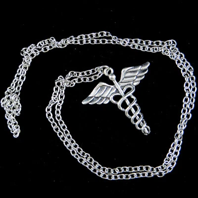 Collana 35cm con ciondolo pendente CADUCEO medico dottore infermiere farmacista - Immagine 1 di 3