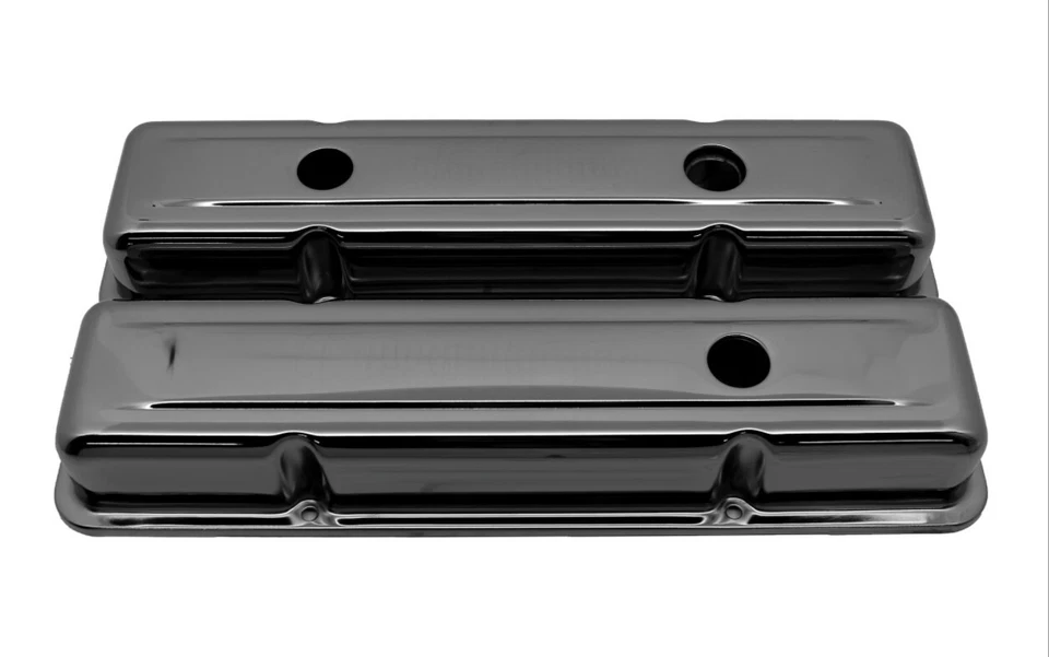 1958-86 CHEVY SBC 1 HOLE / 2 HOLE SCREW IN STEEL SHORT VALVE COVERS BLACK CHROME - Image 1 of 1