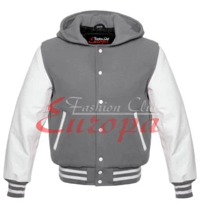 Mangas de cuero blanco real Letterman universidad universidad unisex lana con capucha XS-7XL - Imagen 1 de 12