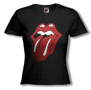 LIPS ROCK - CLASSIC ROCK T-SHIRT -  Ladies red sparkle or flock - pink glitter - Picture 1 of 5