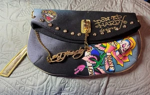 Bolso sin asas de lona con estampado de tatuajes Ed Hardy Y2K estrás - Imagen 1 de 8