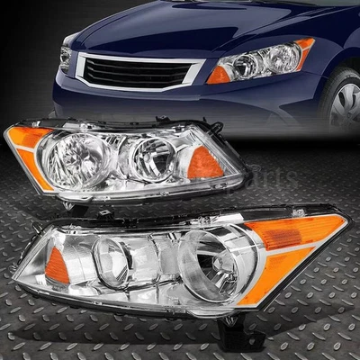 Fit For 2008-2012 Honda Accord Chrome Housing Headlights Assembly Pair Foto 1 de 4