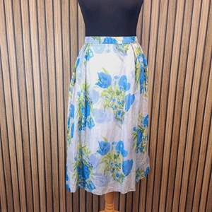 Boden Skirt Beige Pink Blue Floral 18 L Tall Below Knee Flare Lined 100% Silk - Picture 1 of 11