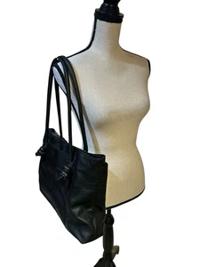Lucky Brand Black Soft Pebbled Leather Tote Shoulder Bag Purse Large - Picture 1 of 7