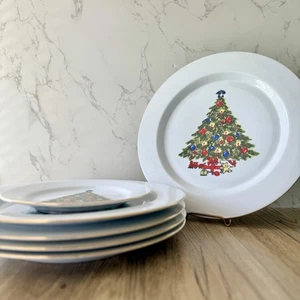 Vtg Sea Gull Fine China Christmas Tree. 5 Dinner Plates & 1 Desert Plate - Picture 1 of 4