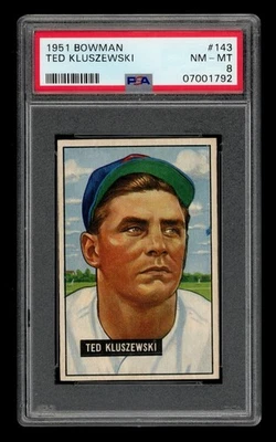 1951 Bowman Set-Break #143 Ted Kluszewski PSA 8 QUASE PERFEITO-PERFEITO - Imagem 1 de 3