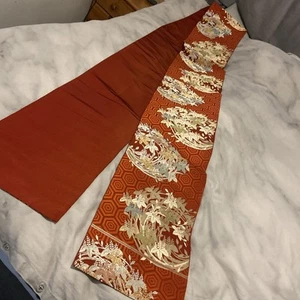 Vintage Red & Gold Japanese Yukata Obi Kimono sash 13 1/2’ x 12” wide - Picture 1 of 5