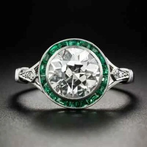 Art Deco Style 3Ct Lab Created Diamond Engagement Wedding 14K White Gold FN Ring - Picture 1 of 10