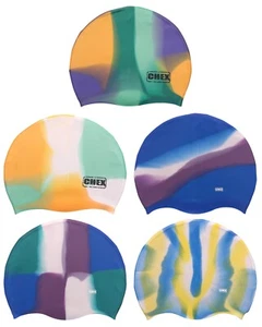 Gorra de natación CHEX 100 % silicona abstracta 8+ años niños niñas hombres damas - Imagen 1 de 6