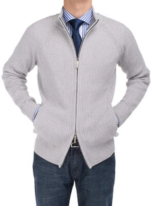 DTI BB Signature Mens Sweater Mock Neck Full Zip Ribbed Cotton Pullover Cardigan - Picture 1 of 2