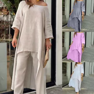 Loungewear Pants Suit Tracksuit Tops Linen Cotton Loose Women Plus Size * @ - Picture 1 of 16