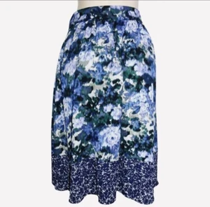 Adrianna Papell Skirt Womens Blue Watercolor Midi Flare Pockets Lined Size 8 - Picture 1 of 7