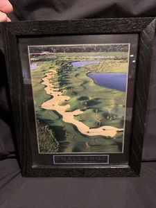 GOLF COURSE PRINT "CHALLENGE" FRAMED PICTURE STUDY OFFICE MAN CAVE WALL 9” X 11” - Picture 1 of 6