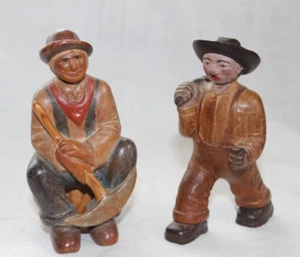 2 Vintage 1940s Carved Painted Wood wooden Folk Art Figures artist Americana - Picture 1 of 12