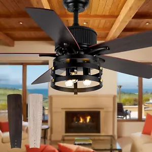 Farmhouse Rustic Ceiling Fan with Lights, 52 Inch Industrial Ceiling Fan Outdoor - Picture 1 of 12