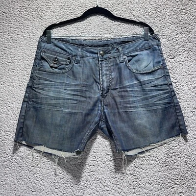 Buffalo by David Bitton Size 34x5 Denim Cutoff Shorts Stretch Flap Pocket Blue - Image 1 of 4