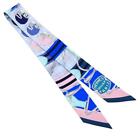 Used Hermes Scarf Silk Twilly Ribbon Narrow Sellier Horse Pattern Check Blue X P