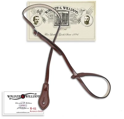 Walker & Williams M-41 Chestnut Brown Leather Mandolin Strap For A or F Types - Image 1 of 4