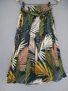 Witchery Skirt Womens 4 Green Yellow White Floral Belted Buckle A Line Midi Boho - Picture 1 of 21