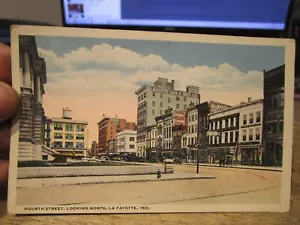 K9 alte INDIANA Postkarte LaFayette Fourth Street Innenstadt Gerichtsgebäude Schaufenster - Bild 1 von 1