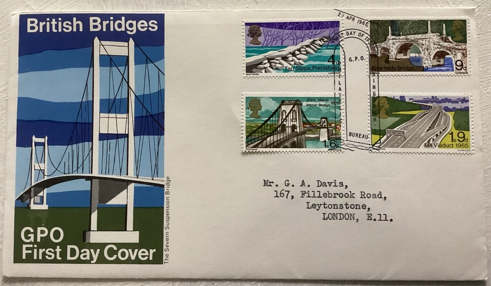 GB QEII 1968 Bridges GPO FDC GPO Philatelic Bureau SHS Typed Address With Insert - Image 1 of 4