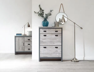 Boston 2 Tier 1 Drawer Shoe Cabinet Grey - Picture 1 of 11